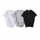 Black White Gray 7-Size 210gsm 100% Cotton V-Neck T-Shirt Custom Printing (TS_S010_005)